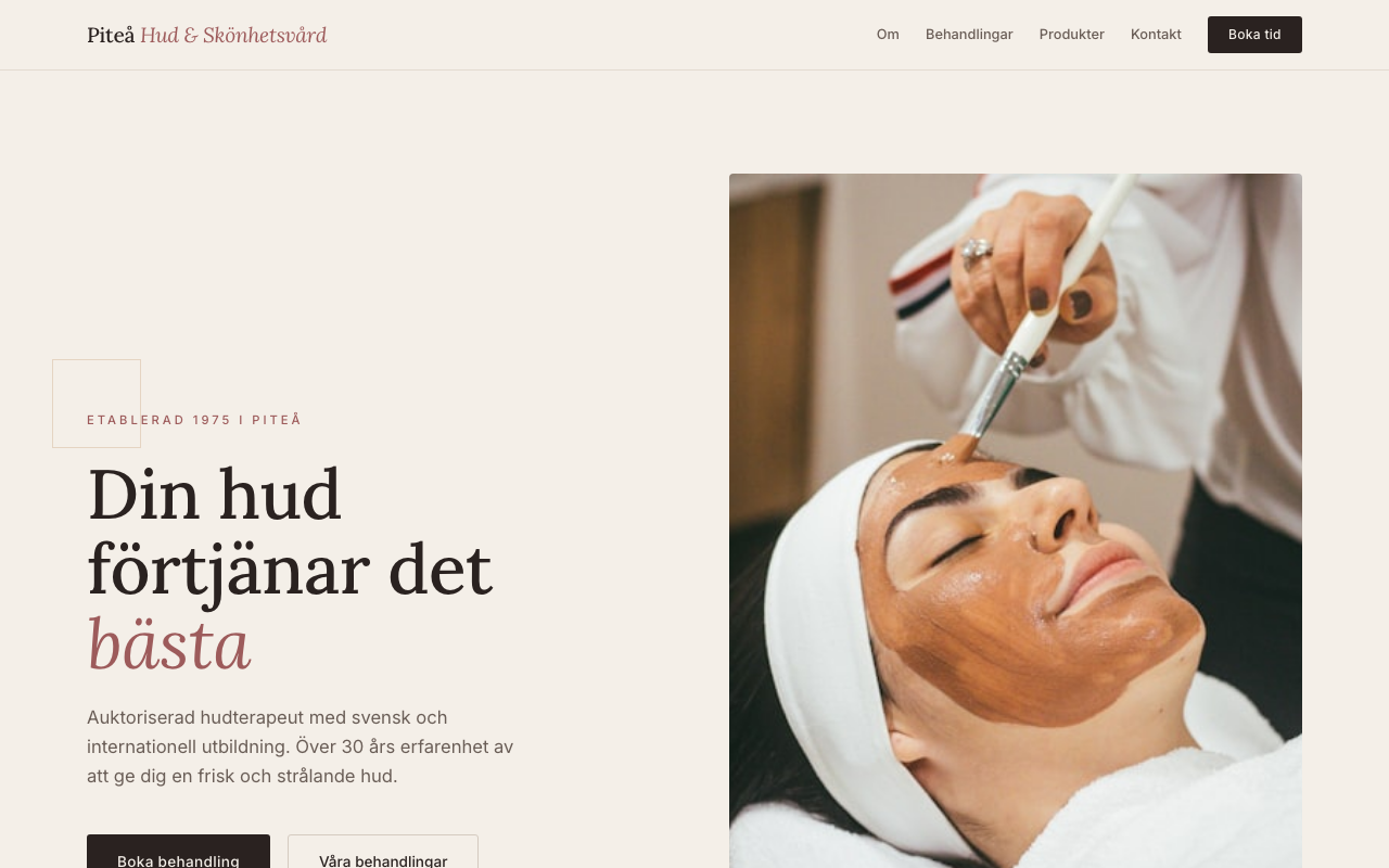 Piteå Hud & Skönhetsvård proof-of-concept website