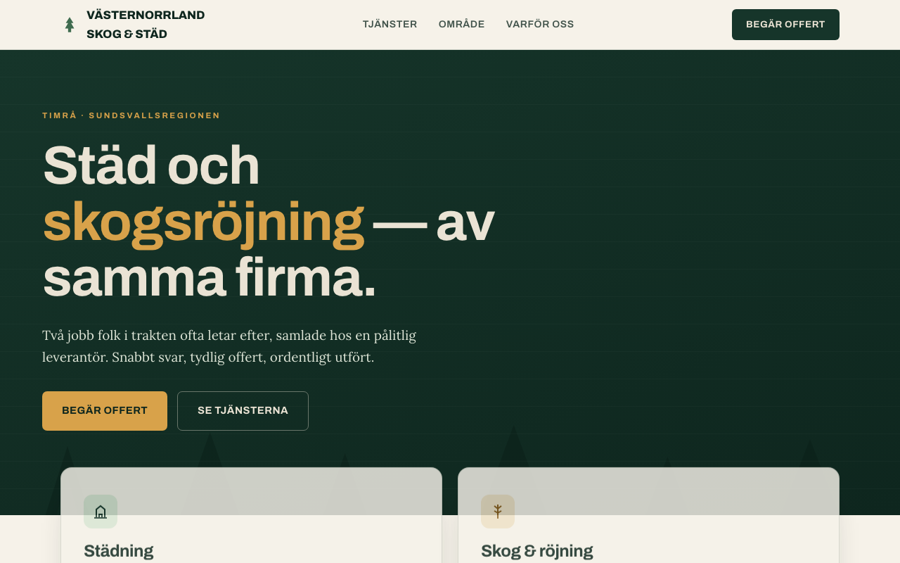 Västernorrland Skog & Städ proof-of-concept website